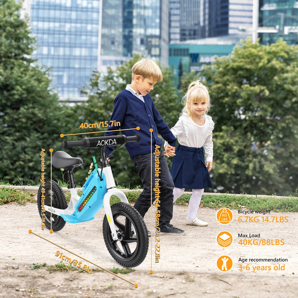 Children Mini Electric Bicycle US Stock AOKDA K8 21.6V 5.2Ah Lithium Battery Child Ebike 12 Inch Electric Dirt Bike for Kids